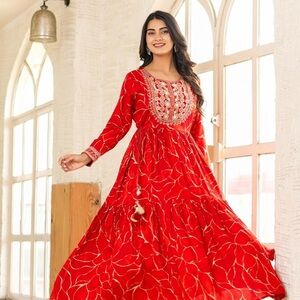 Elegant Red Embroidered Dress